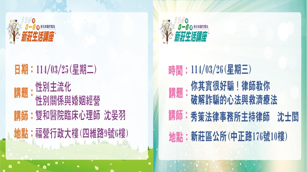 114年3月25-26新莊人文講座
