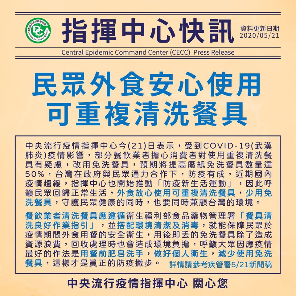 民眾外食安心使用可重複清洗餐具
